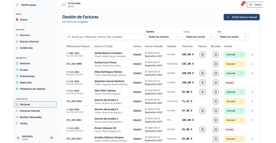 Facturación y recibos con Verifactu en MySincoppa