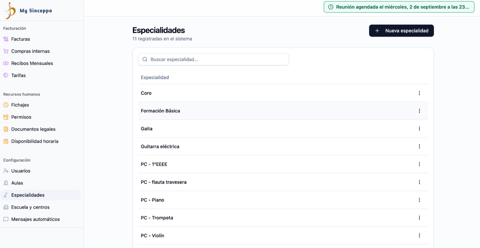 Especialidades
